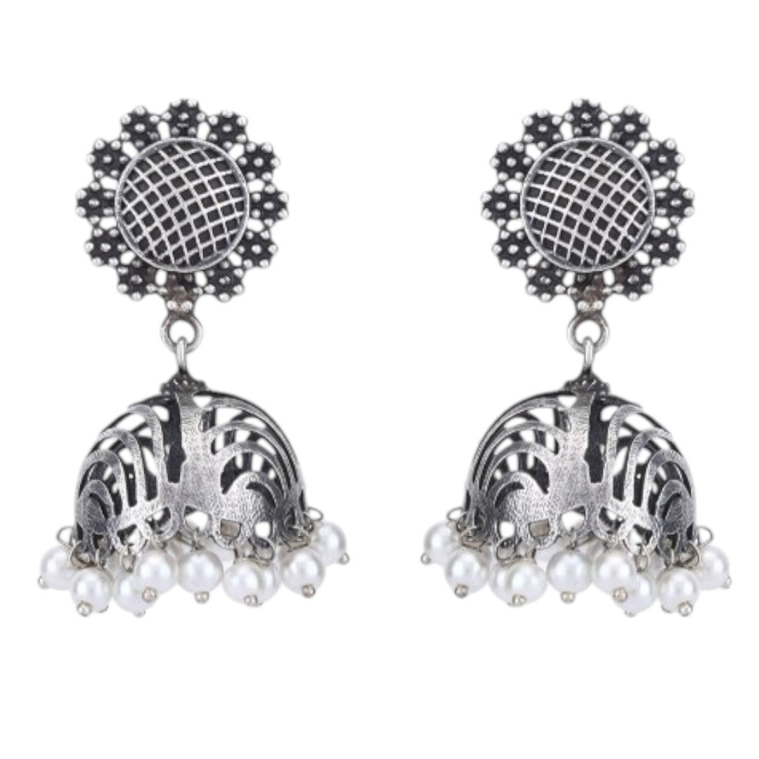 Oxidised Silver-Plated Jhumkas