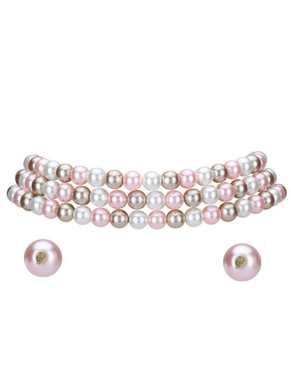 White & Gold-Plated Multicolor Pearl Layered Necklace