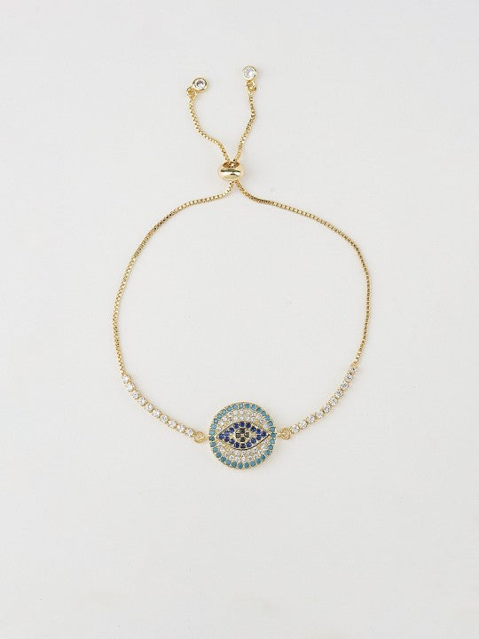 Rhodium-Plated American Diamond Zircon Blue Rakhi Bracelet