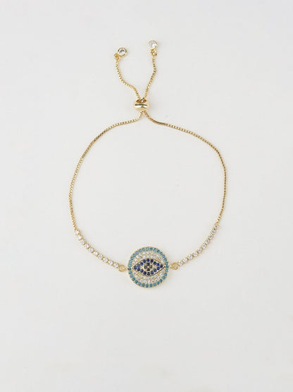 Rhodium-Plated American Diamond Zircon Blue Rakhi Bracelet
