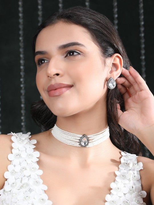 Gold-Plated Kundan & Pearl Choker Necklace Set