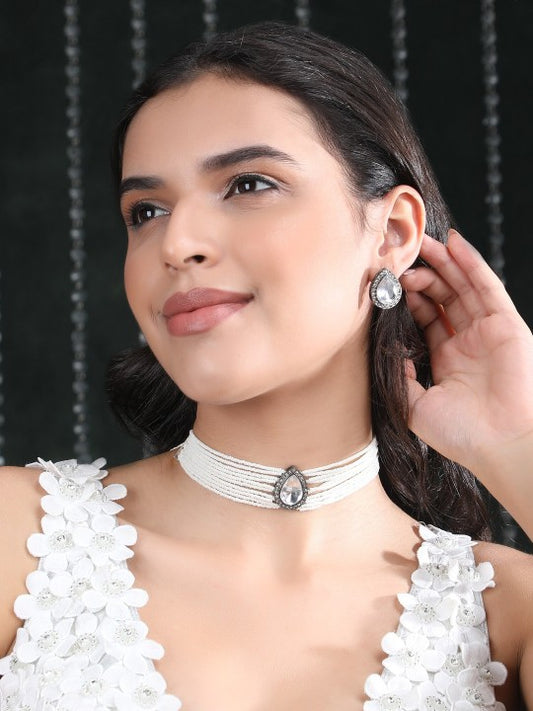 Gold-Plated Kundan & Pearl Choker Necklace Set