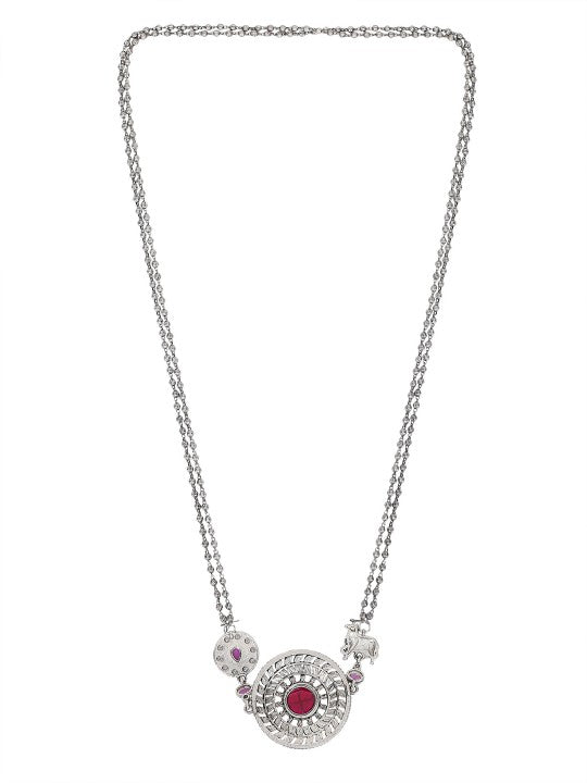 Silver-Plated Necklace Set with Earrings – Traditional Ethnic Jewelry