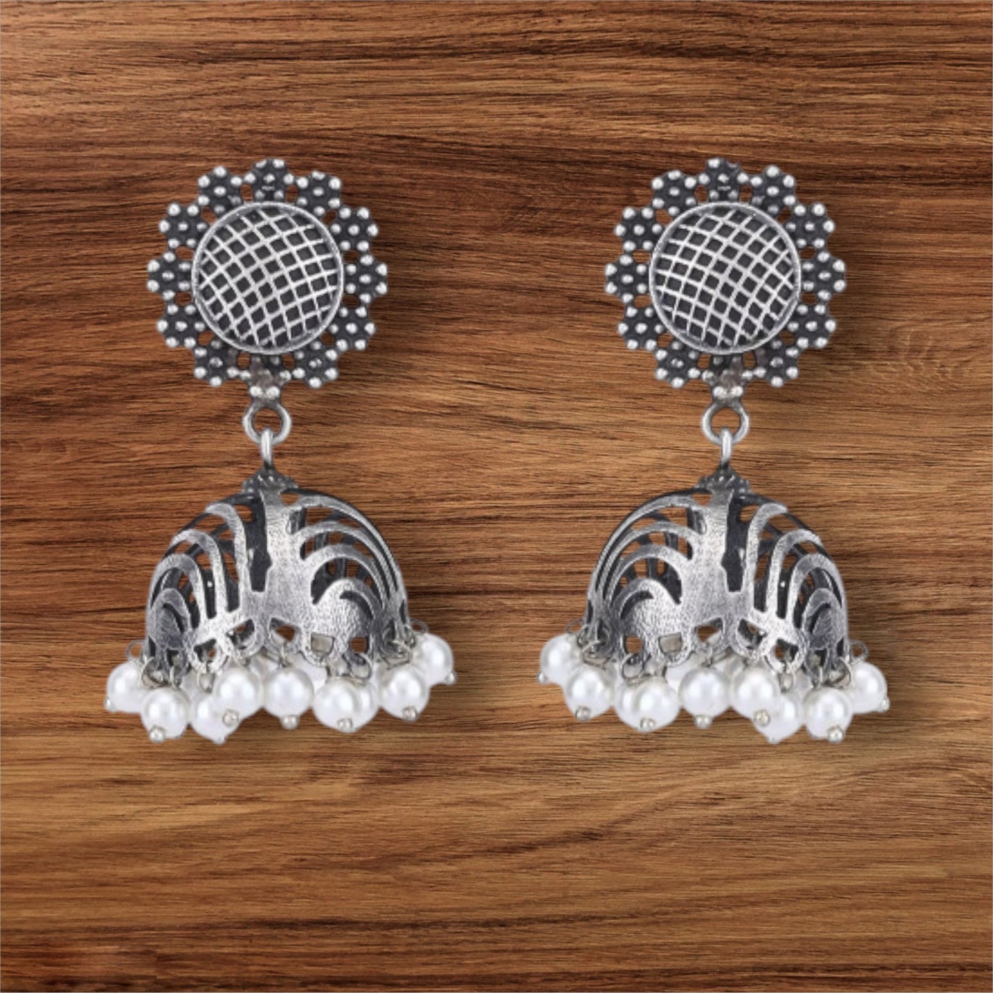 Oxidised Silver-Plated Jhumkas