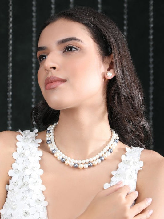 Gold-Plated Multicolor Round Pearl Necklace Set
