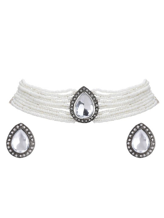 Gold-Plated Kundan & Pearl Choker Necklace Set