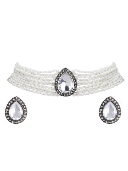Gold-Plated Kundan & Pearl Choker Necklace Set