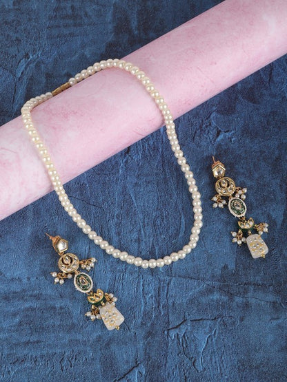 Gold-Plated Pearl Beaded Necklace Set with Earrings