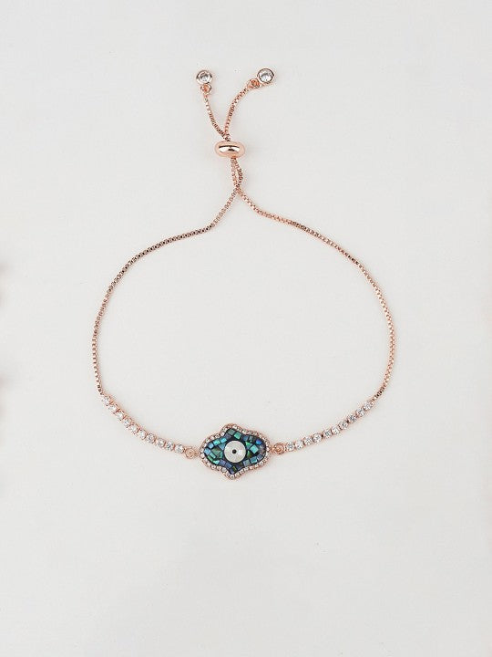 Rhodium-Plated American Diamond Zircon Blue Rakhi Bracelet