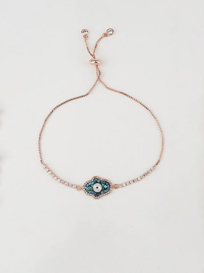 Rhodium-Plated American Diamond Zircon Blue Rakhi Bracelet