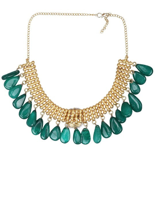 Gold Plated Kundan Green and Gold Necklace Set