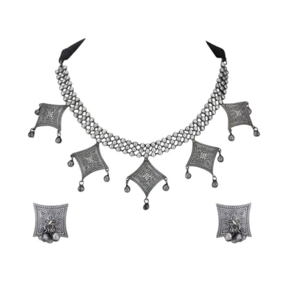 Silver Toned Silver Plated Oxidised German Silver Jewellery Set