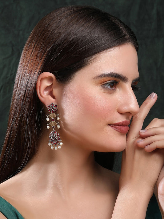 Elegant Oxidized Red and Gold Earrings for Women