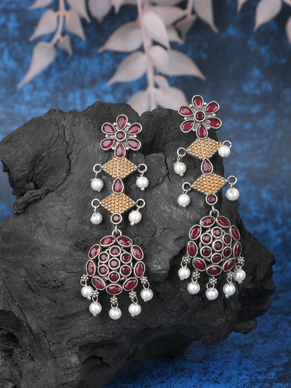 Elegant Oxidized Red and Gold Earrings for Women