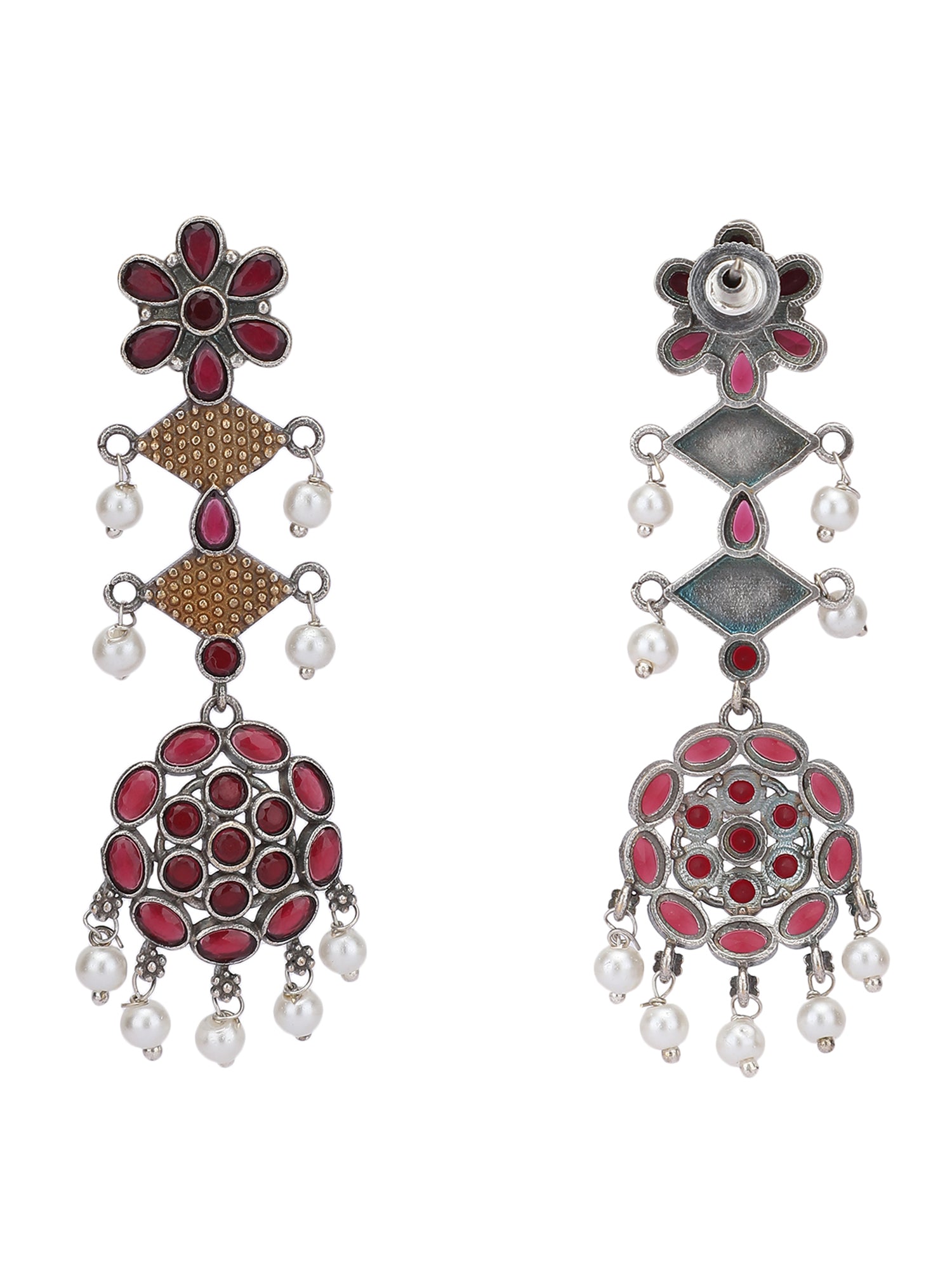 Elegant Oxidized Red and Gold Earrings for Women