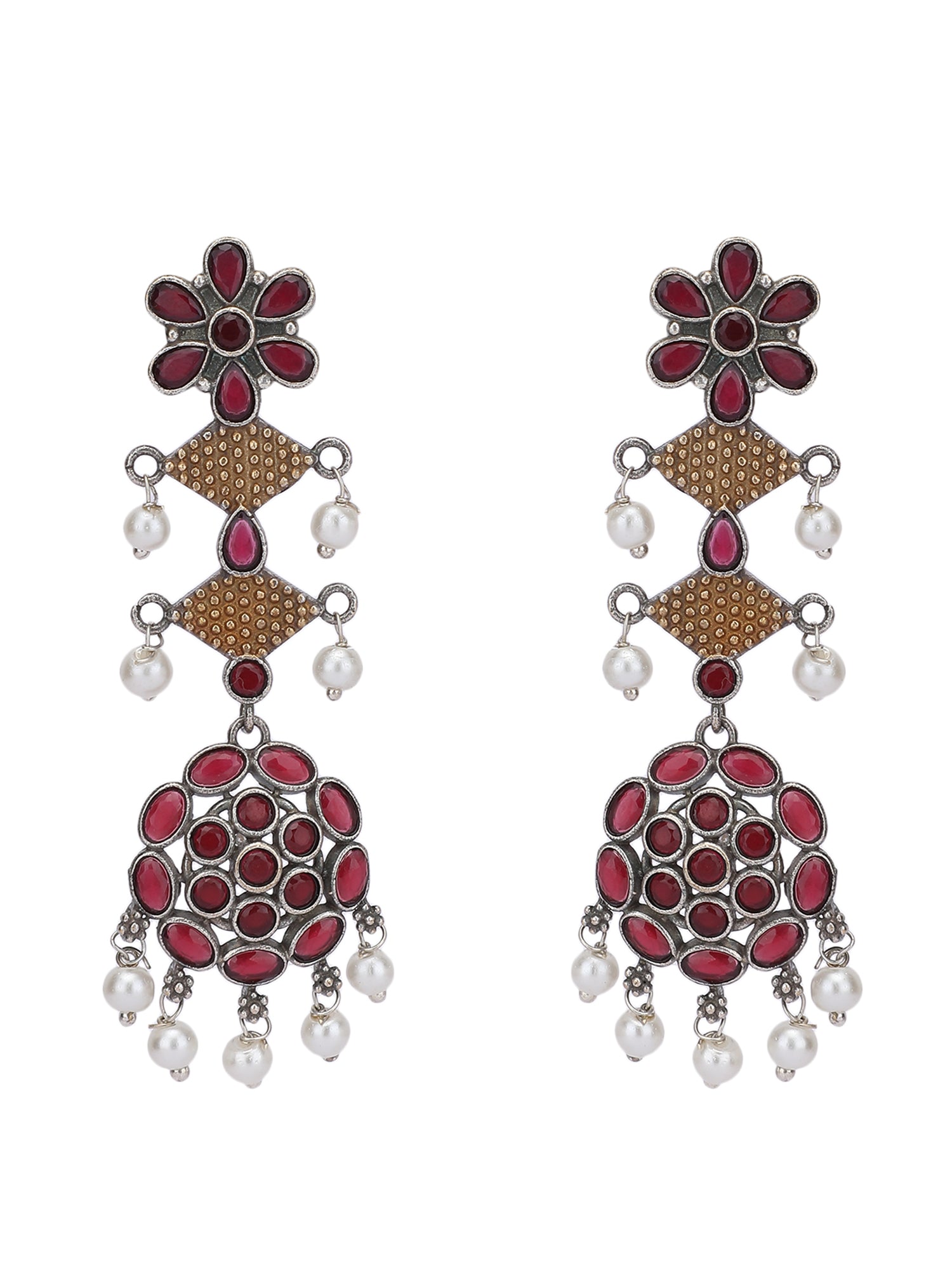 Elegant Oxidized Red and Gold Earrings for Women