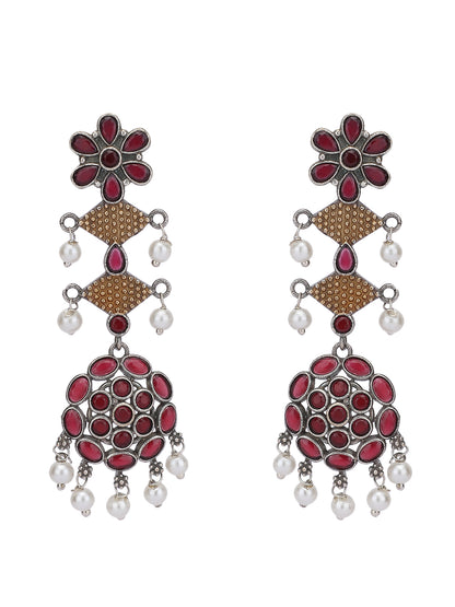 Elegant Oxidized Red and Gold Earrings for Women