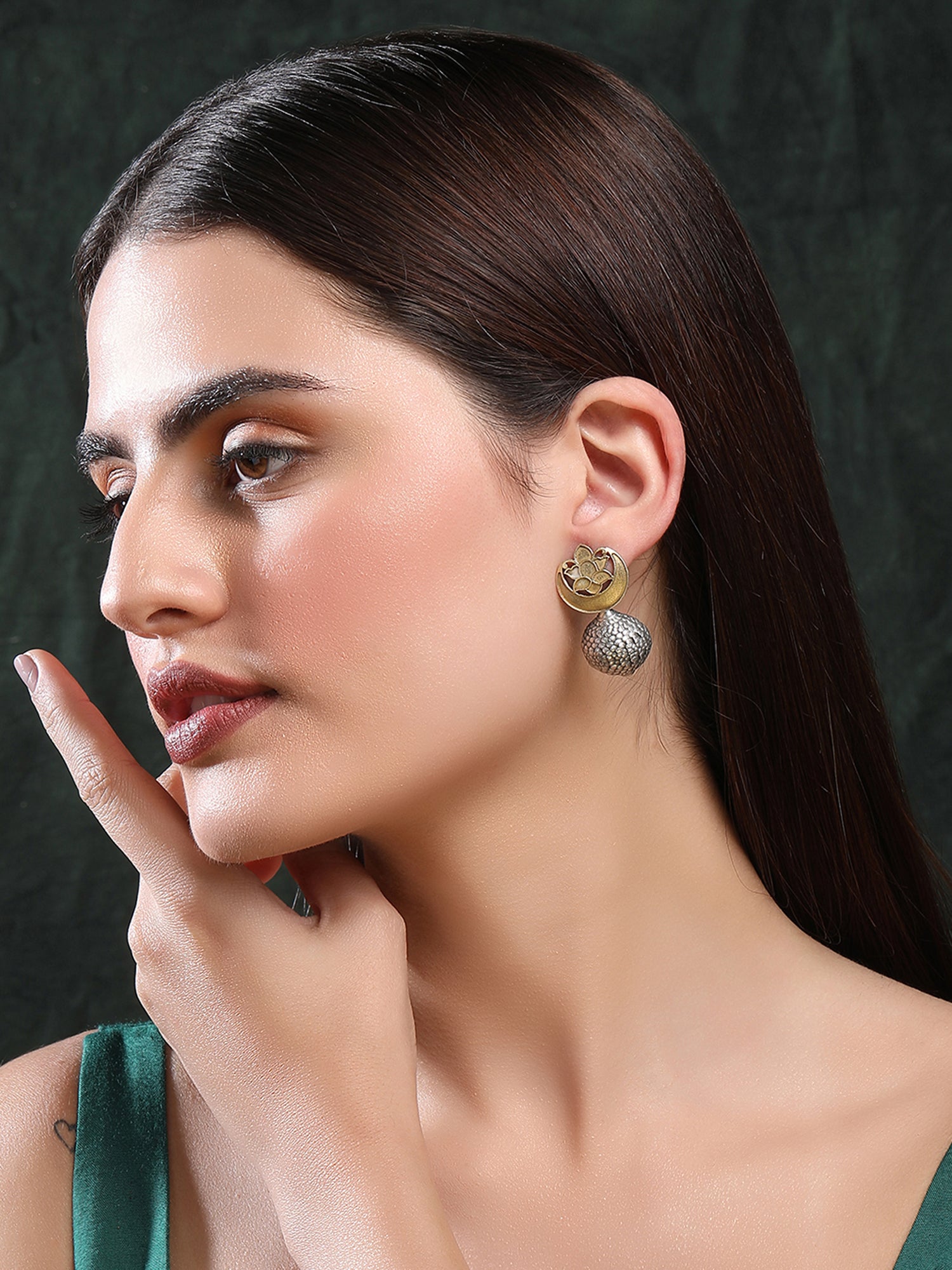 Classic Oxidized Silver and Gold Earrings for Women