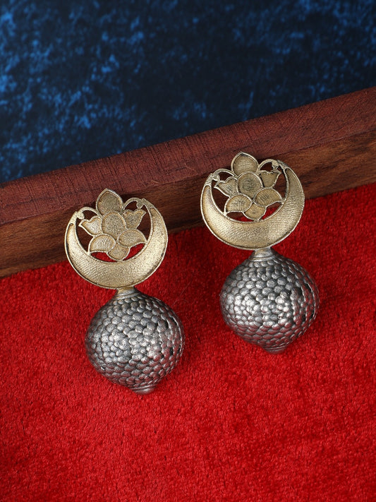 Classic Oxidized Silver and Gold Earrings for Women