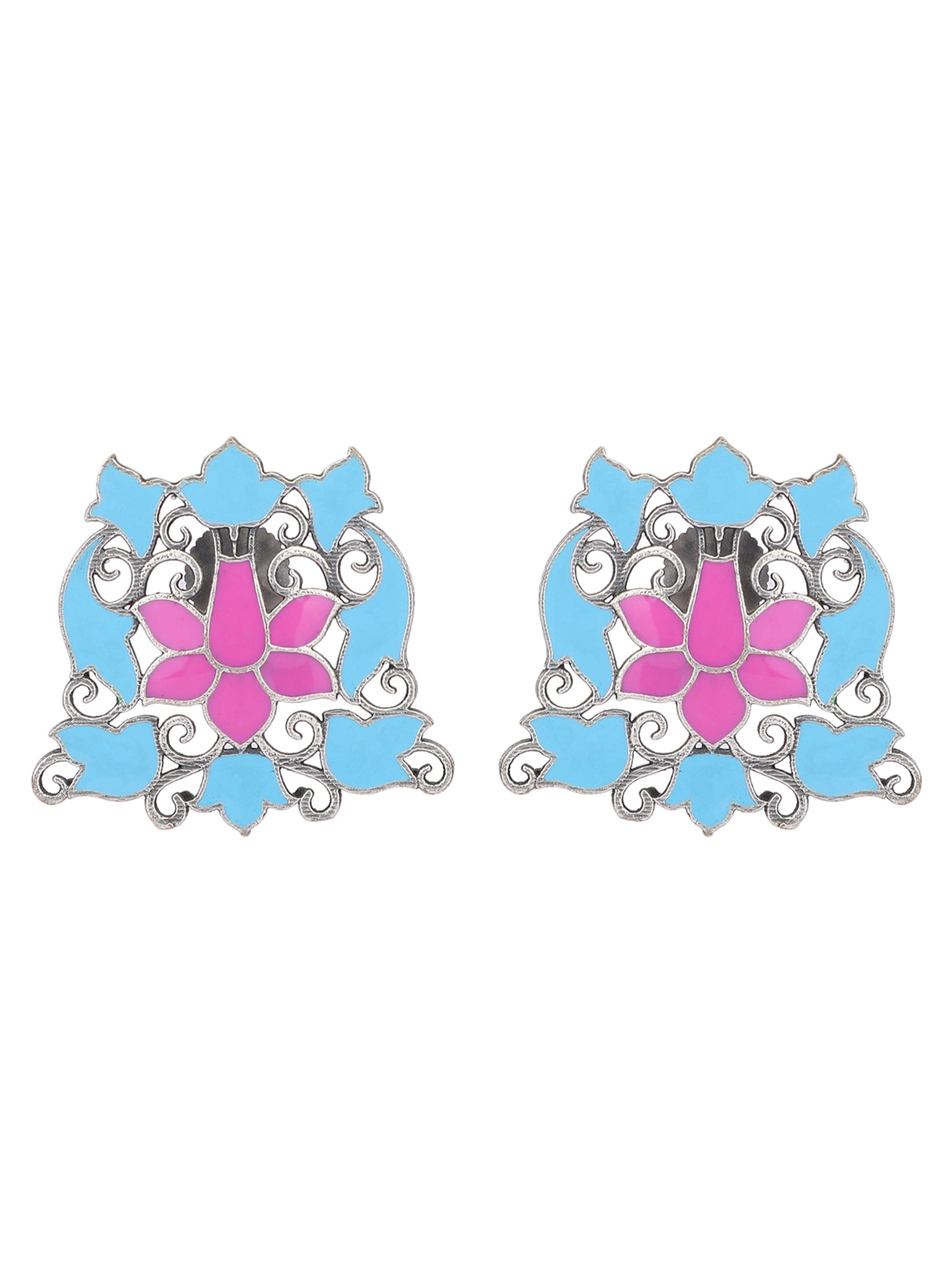 Elegant Oxidized Blue and Pink Earrings for Women