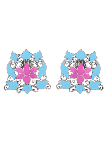 Elegant Oxidized Blue and Pink Earrings for Women