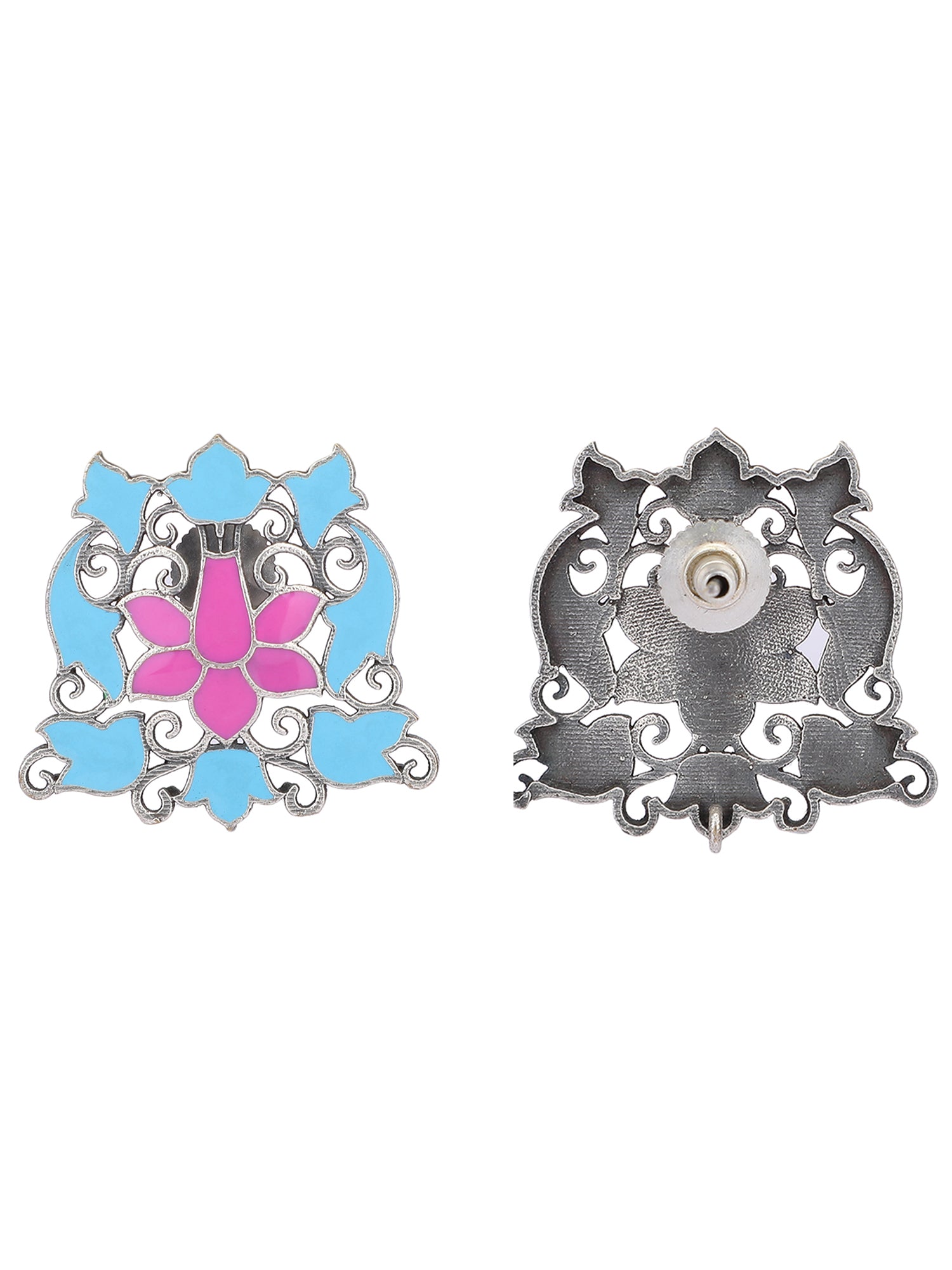 Elegant Oxidized Blue and Pink Earrings for Women