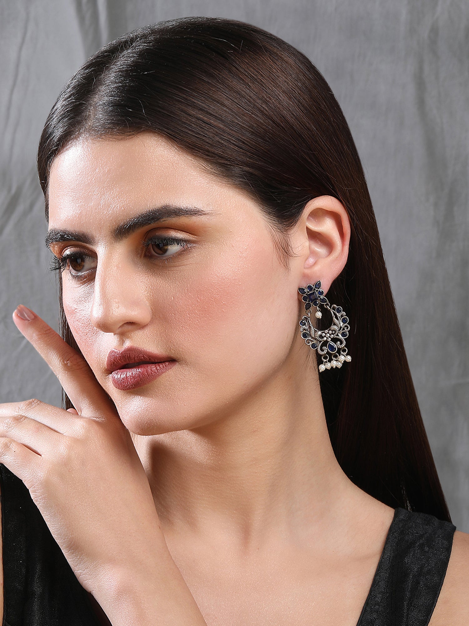 Classic Oxidized Blue and Silver Earrings for Women