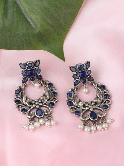 Classic Oxidized Blue and Silver Earrings for Women
