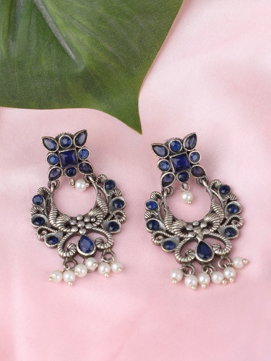 Classic Oxidized Blue and Silver Earrings for Women