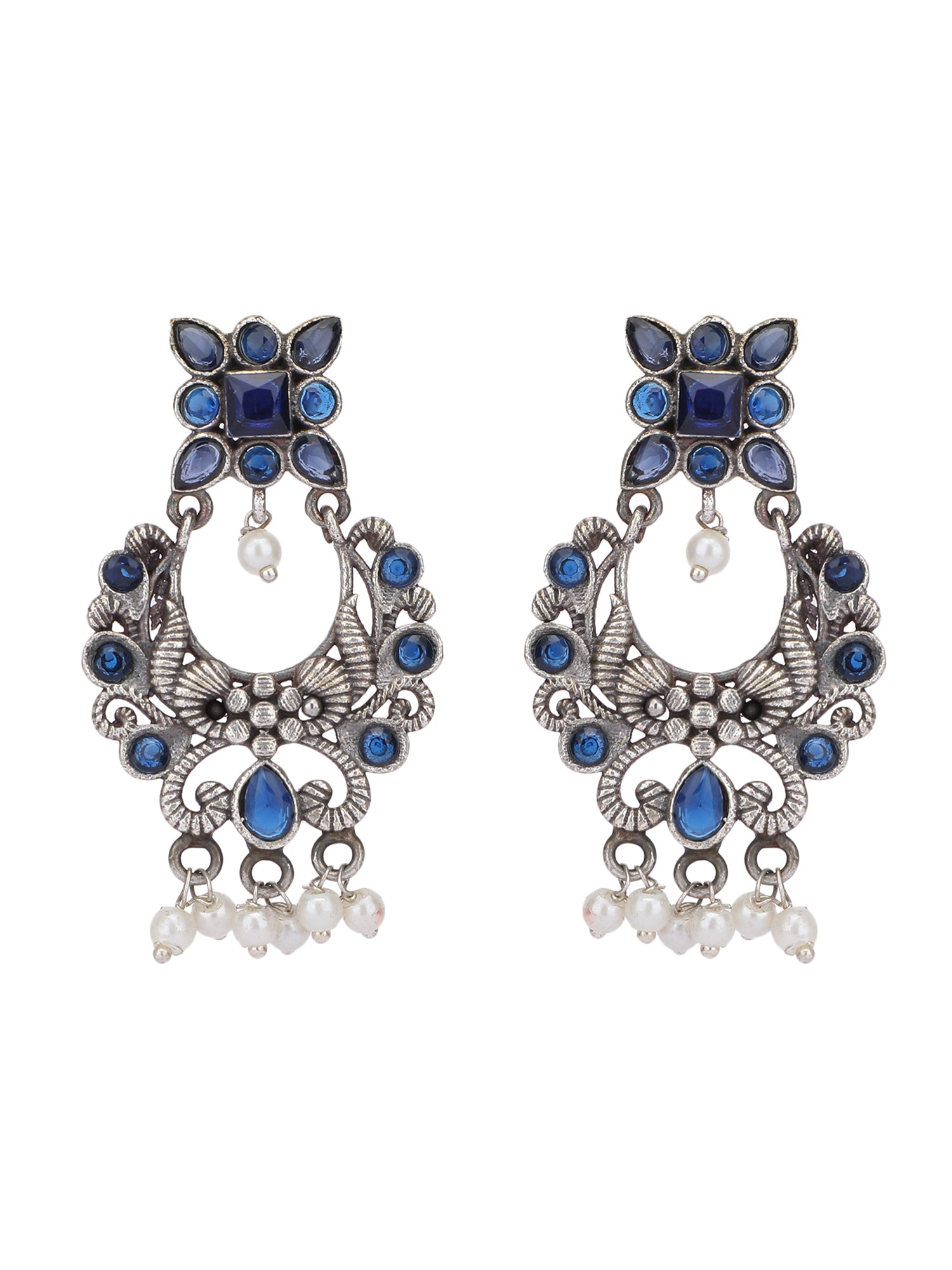 Classic Oxidized Blue and Silver Earrings for Women