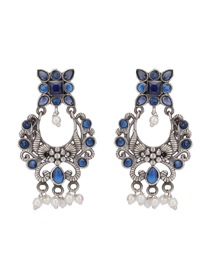 Classic Oxidized Blue and Silver Earrings for Women