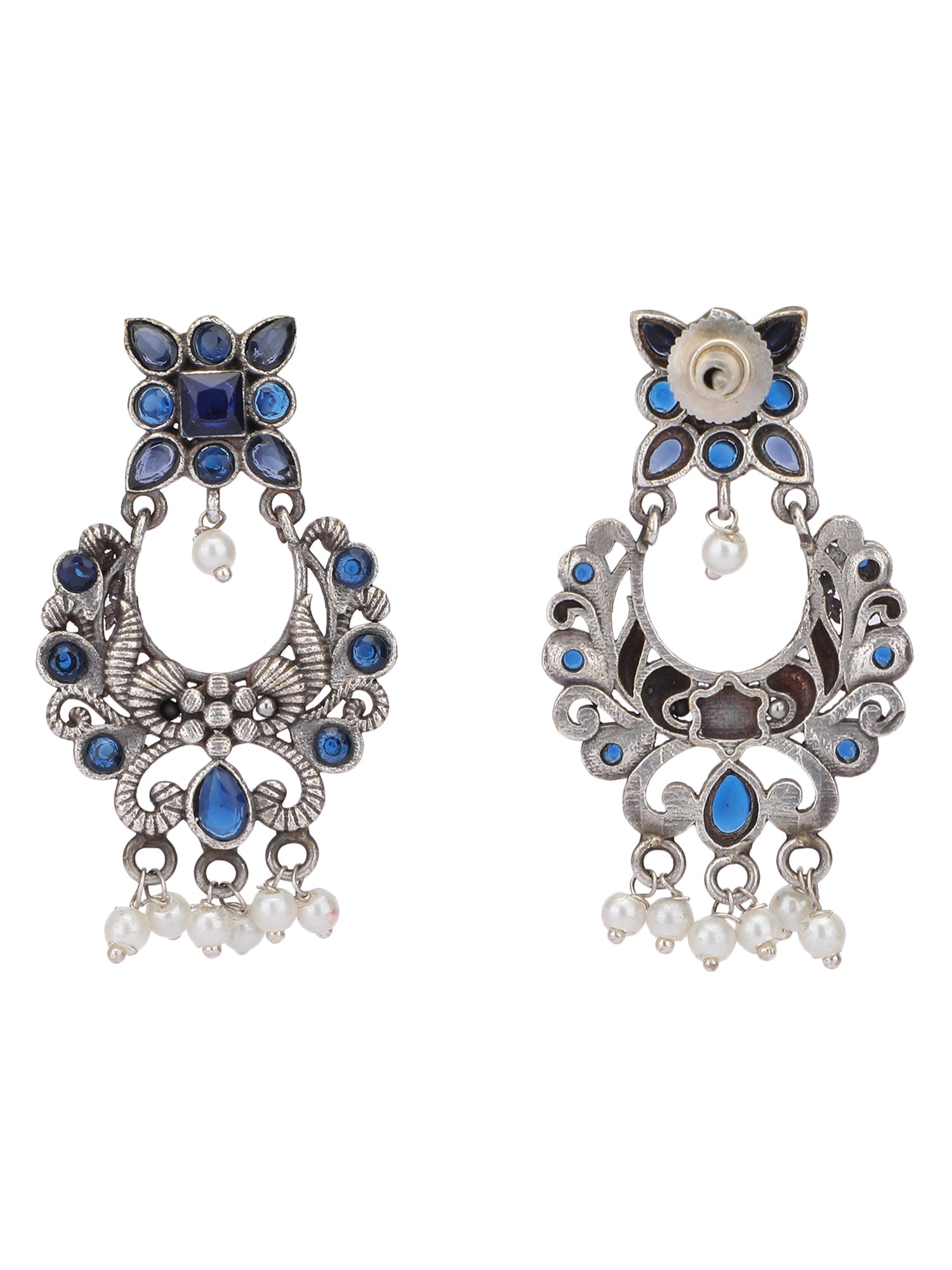 Elegant Oxidized Blue and Pink Earrings for Women