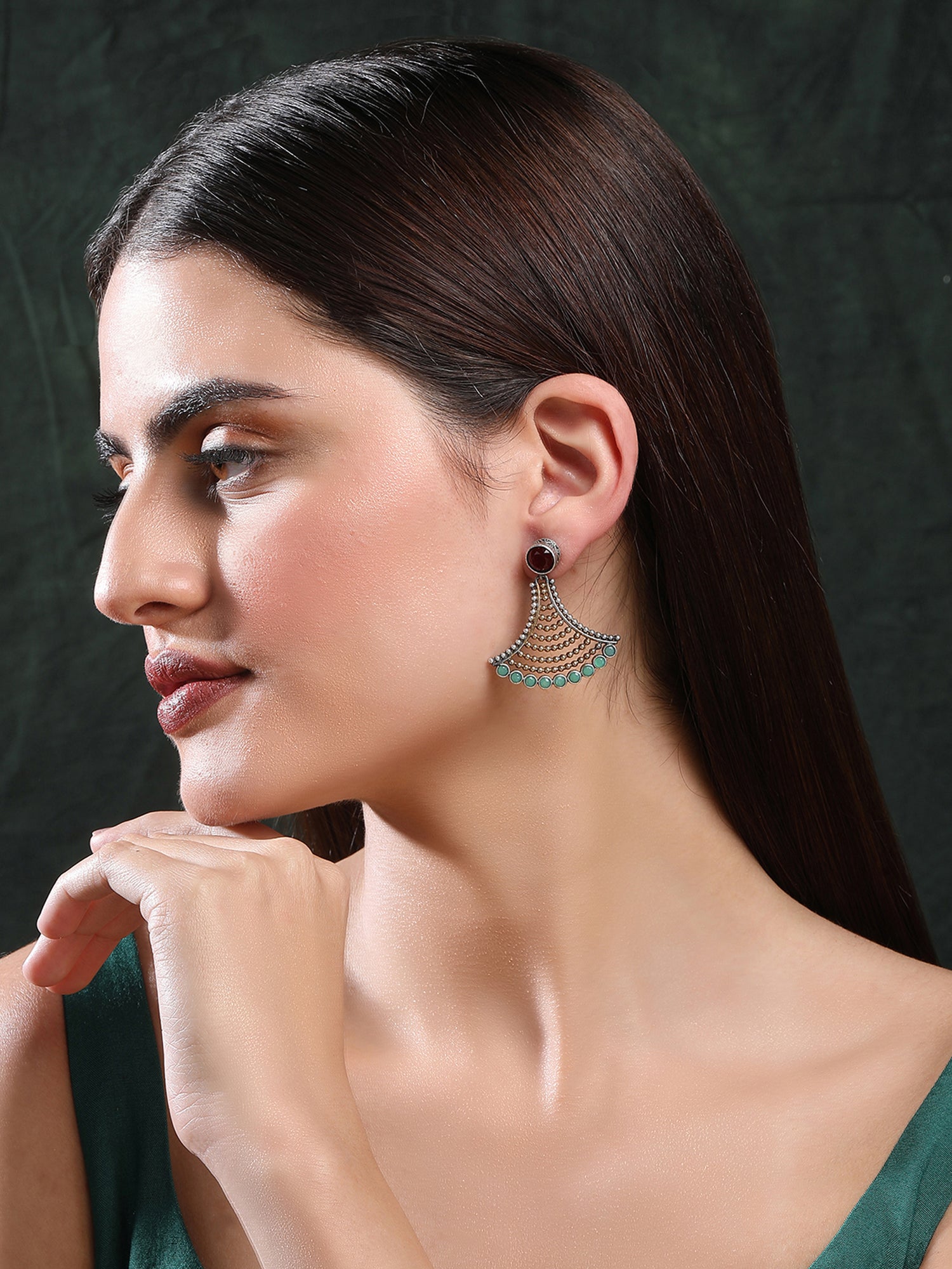 Elegant Oxidized Red and Green Earrings for Women