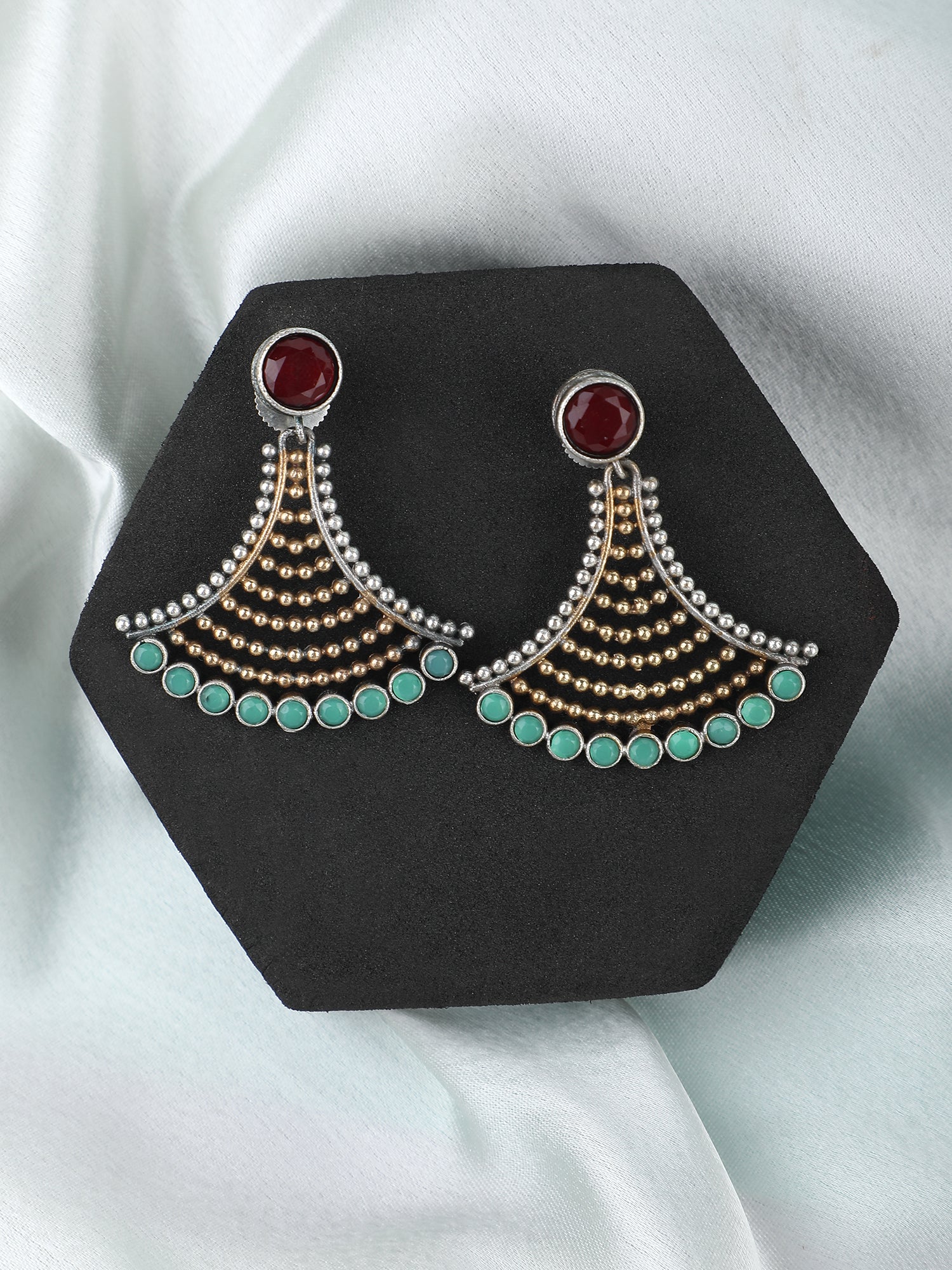 Elegant Oxidized Red and Green Earrings for Women