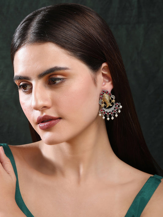 Elegant Oxidized Red and Gold Earrings set for Women