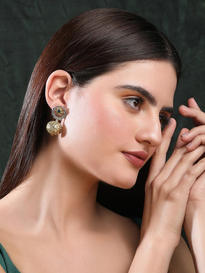 Classic Oxidized Green and Gold Earrings for Women