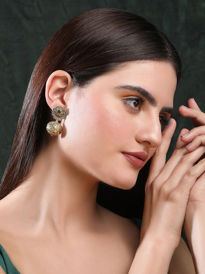 Classic Oxidized Green and Gold Earrings for Women