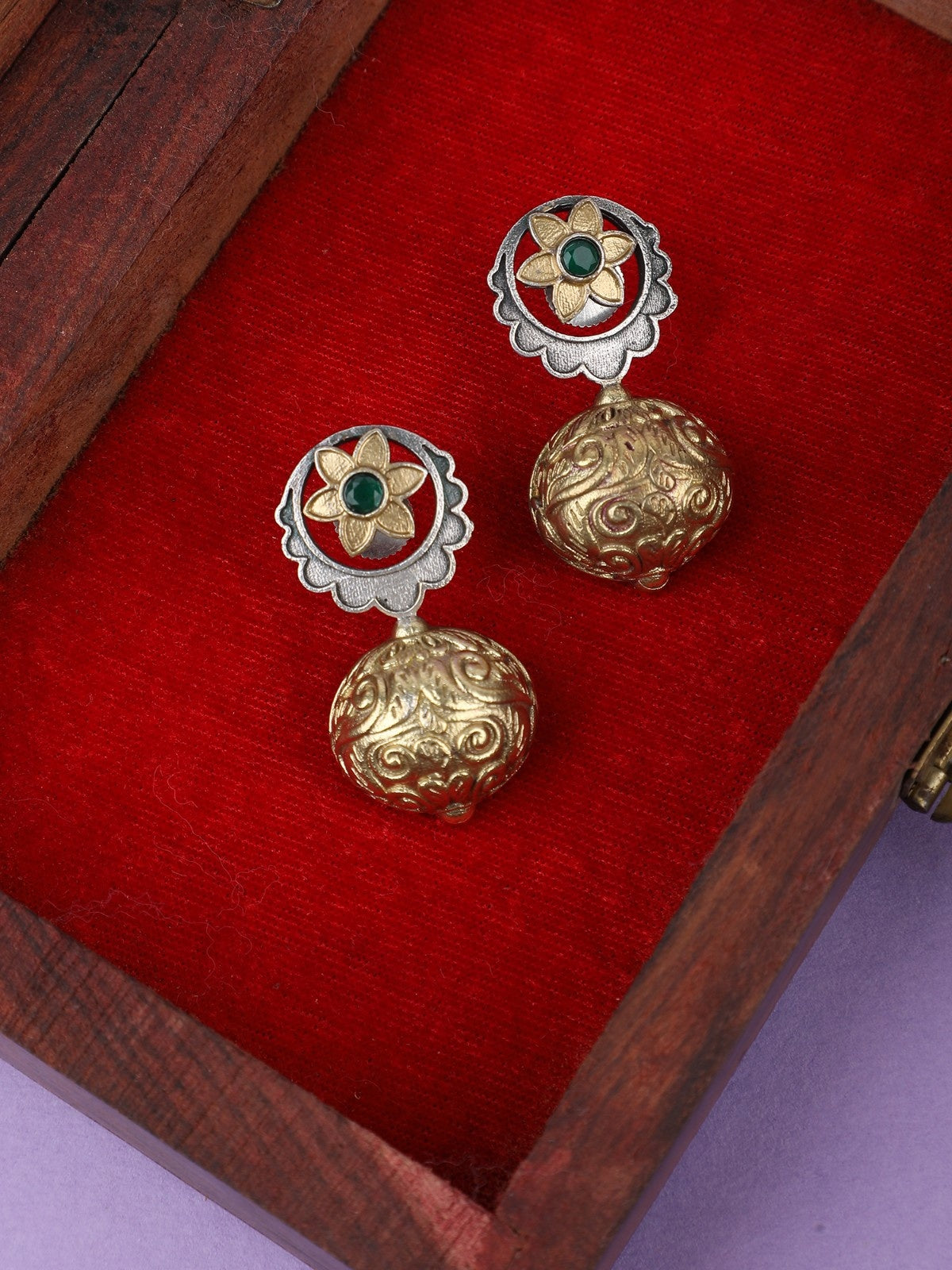 Classic Oxidized Green and Gold Earrings for Women