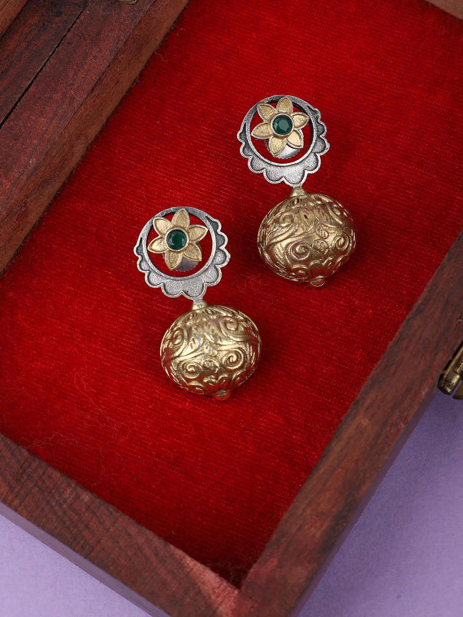 Classic Oxidized Green and Gold Earrings for Women