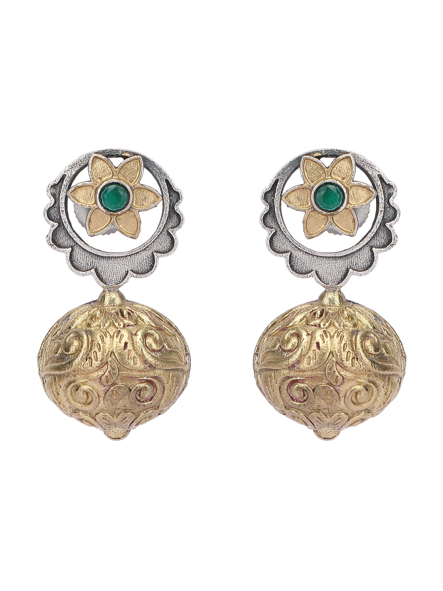 Classic Oxidized Green and Gold Earrings for Women