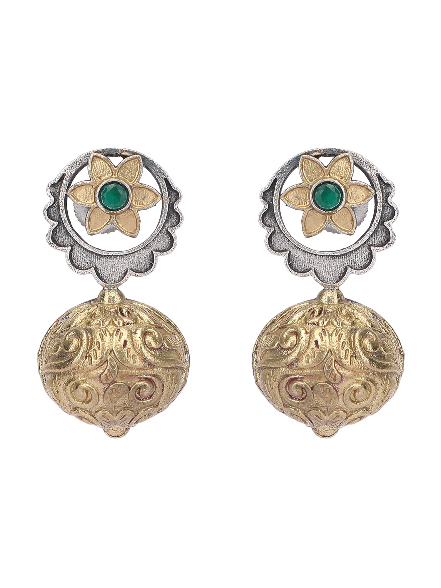 Classic Oxidized Green and Gold Earrings for Women