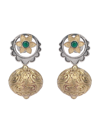 Classic Oxidized Green and Gold Earrings for Women