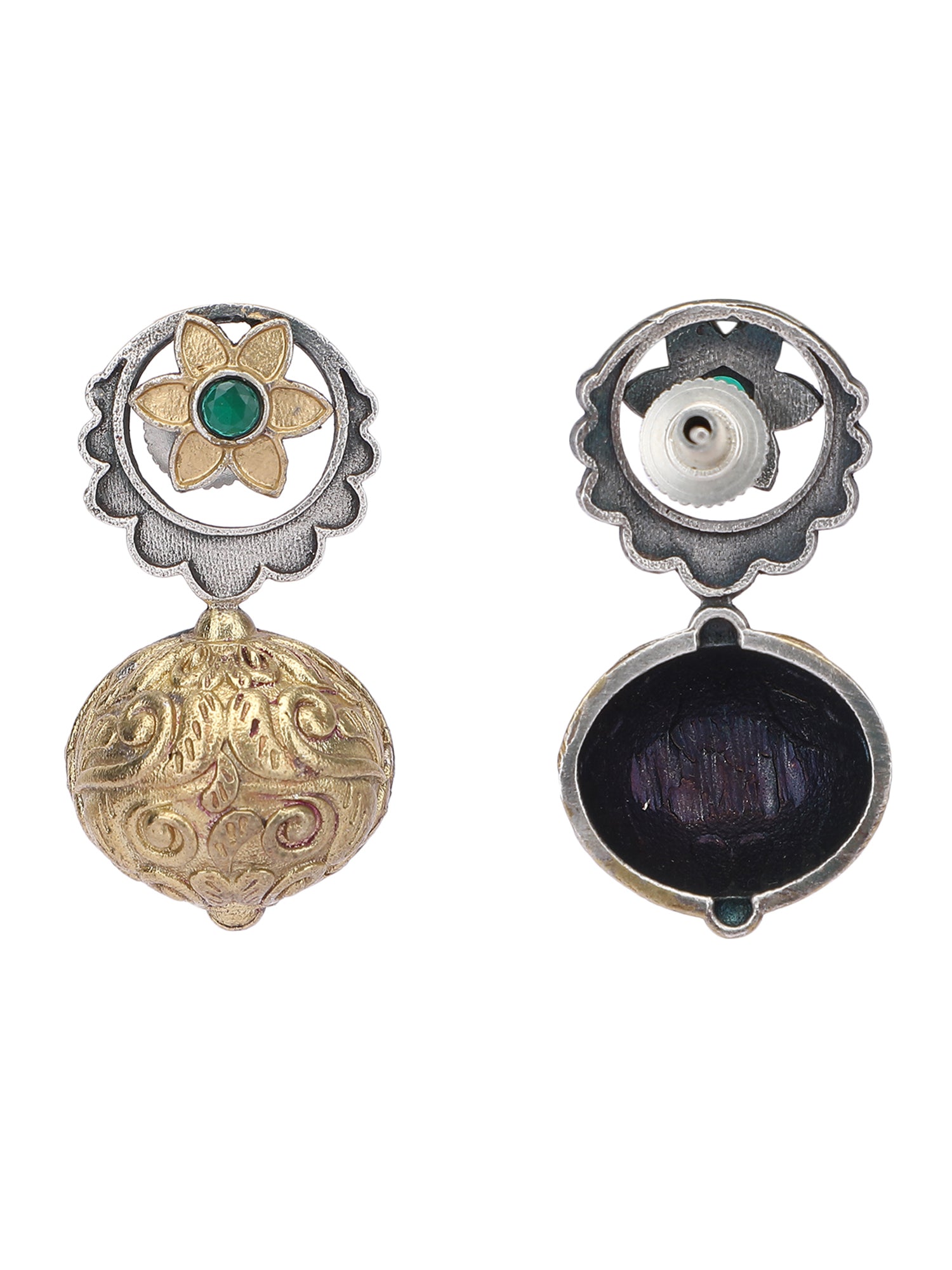 Classic Oxidized Green and Gold Earrings for Women