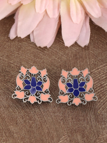 Elegant Oxidized Pink and Blue Earrings Set for Women