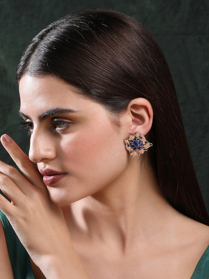 Elegant Oxidized Pink and Blue Earrings Set for Women
