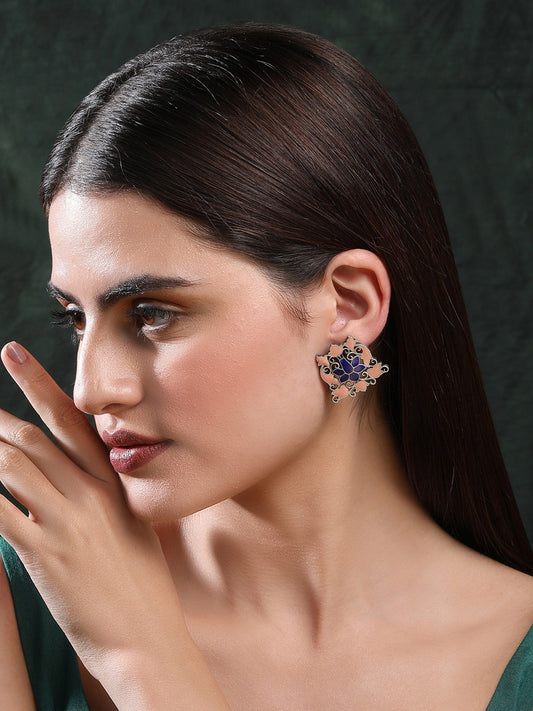 Elegant Oxidized Pink and Blue Earrings Set for Women