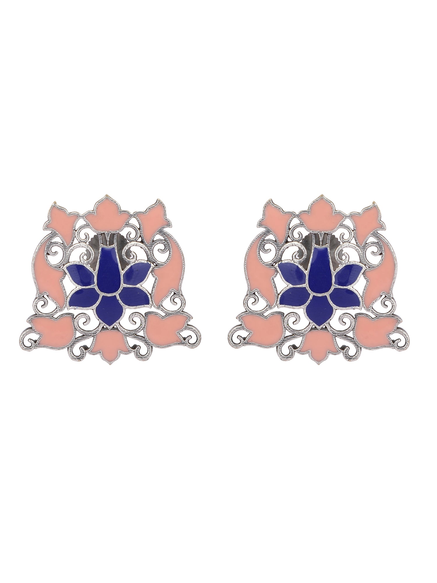 Elegant Oxidized Pink and Blue Earrings Set for Women