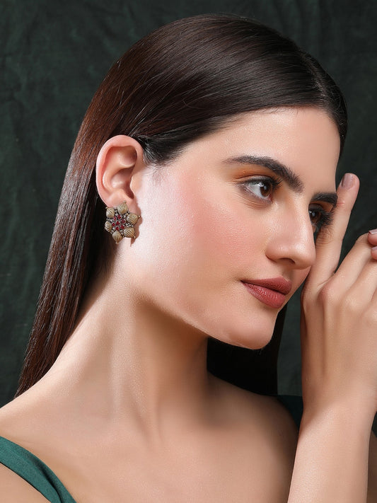 Classic Oxidized Red and Gold Earrings for Women