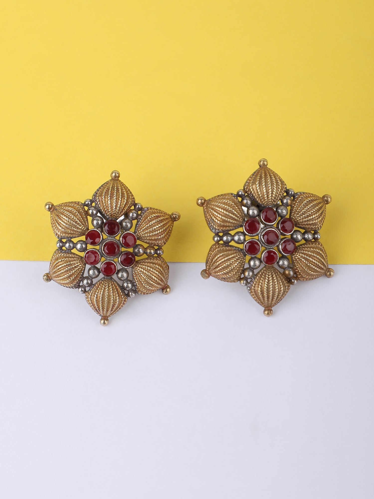 Classic Oxidized Red and Gold Earrings for Women