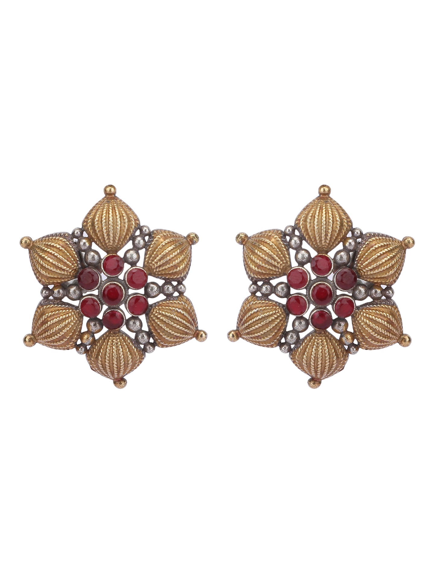 Classic Oxidized Red and Gold Earrings for Women